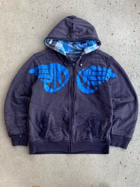 Y2k Ocean & Earth Plaid Linning Worn-In Zip-Up Hoodie